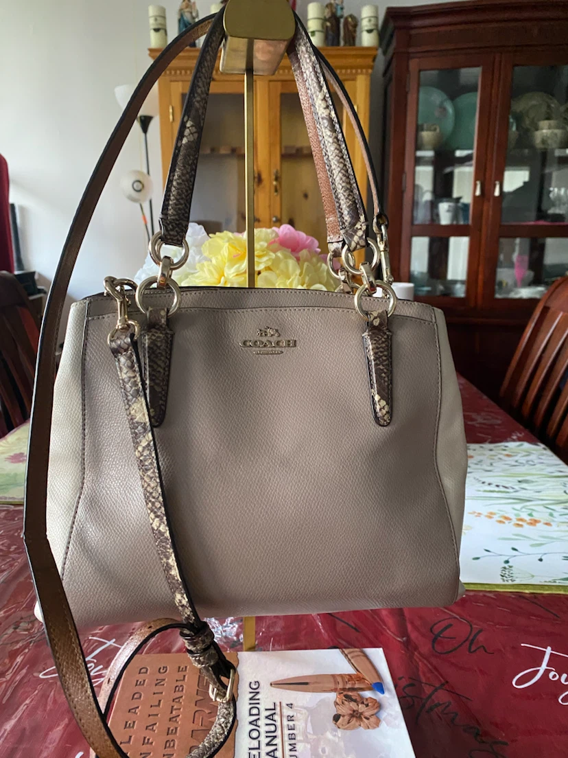 Coach Pebbled Leather Handbag with Snake Trim