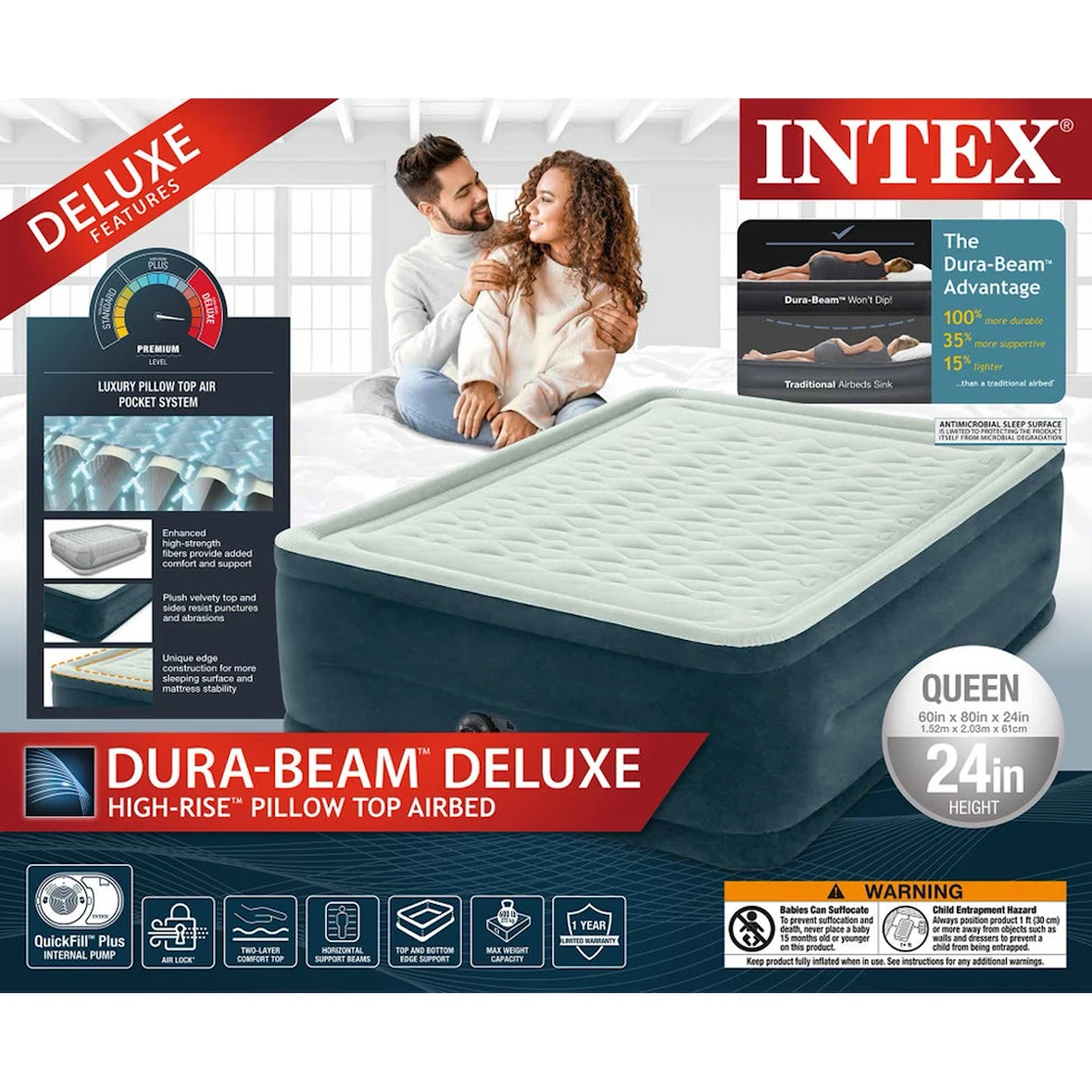 INTEX Dura-Beam® Deluxe High-Rise Air Mattress, 24in. Queen