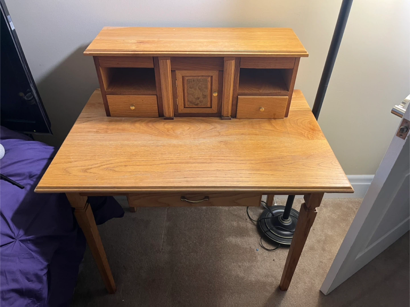 Wooden writing desk with hutch