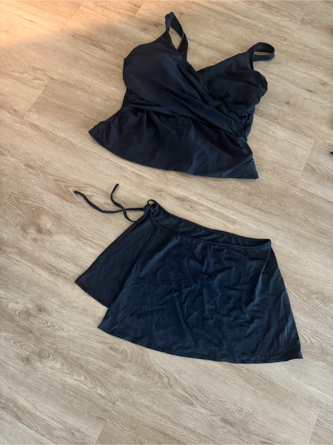 Black Swimsuit Tankini Top and Skirt