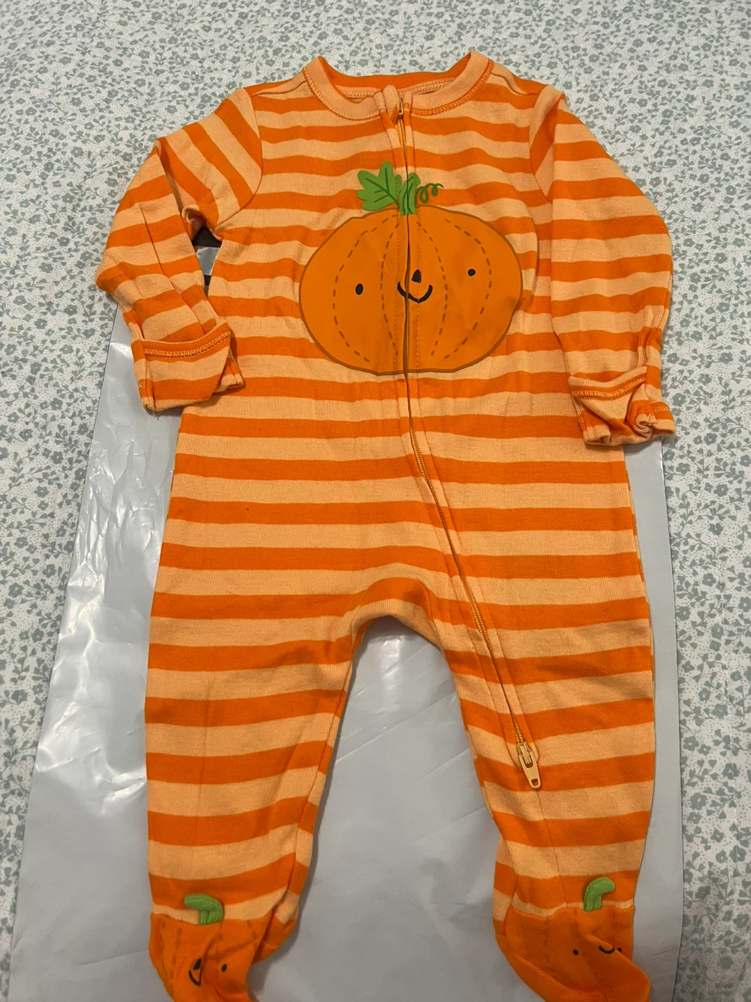 Old Navy Baby Pumpkin Striped Footie Pajamas