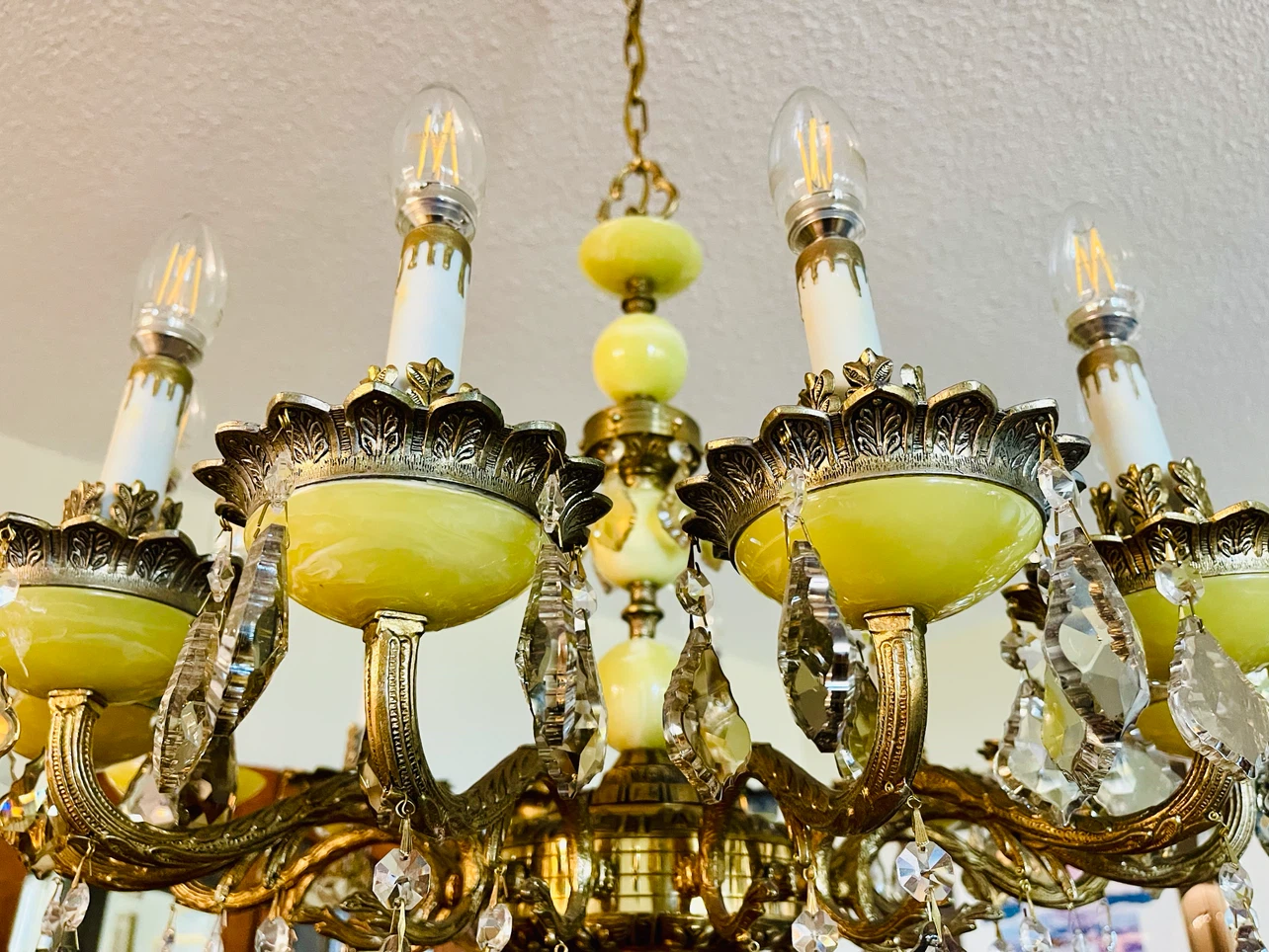Yellow Chandelier with Crystal Accents