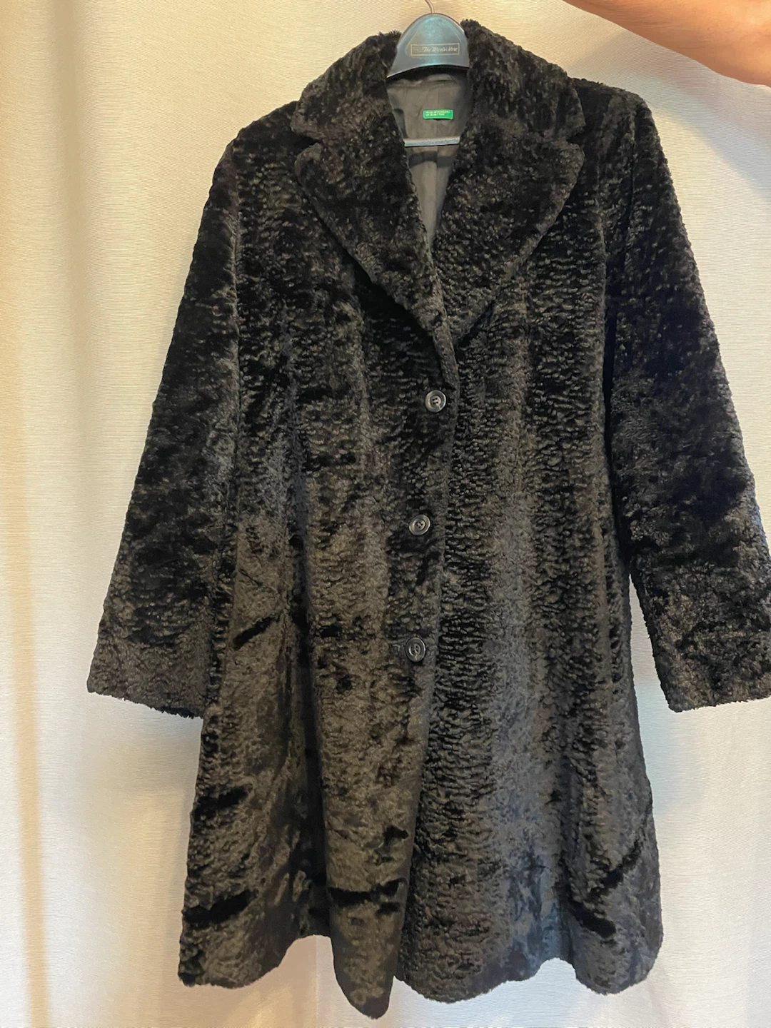 Benetton Black Faux Fur Coat - Size 46