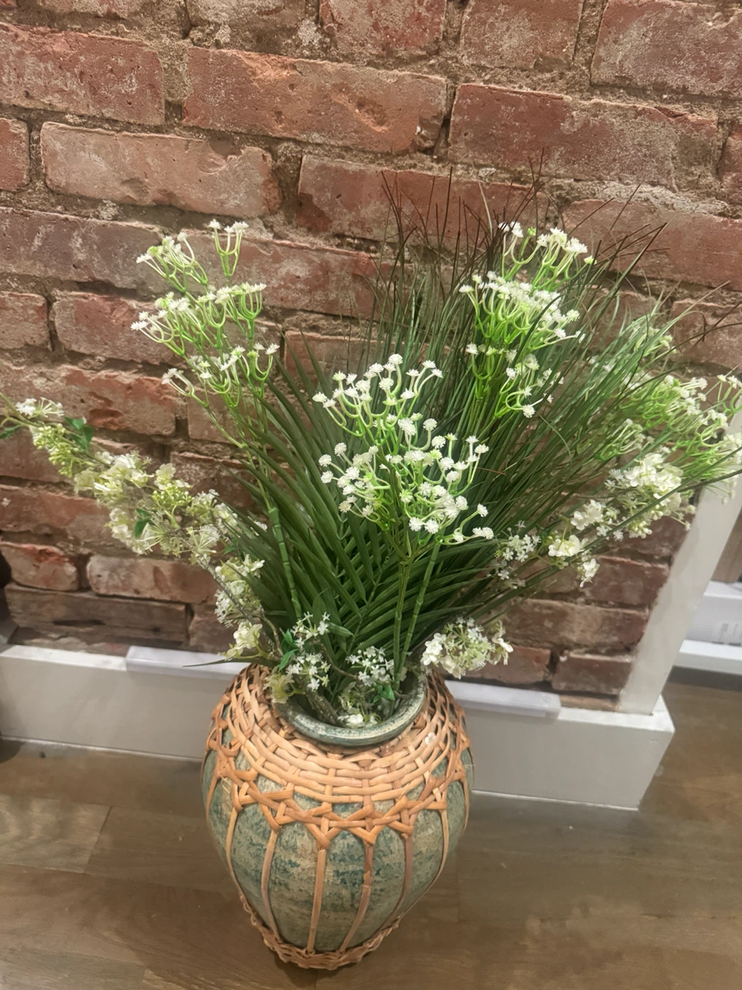Faux Floral Arrangement in Woven Vase
