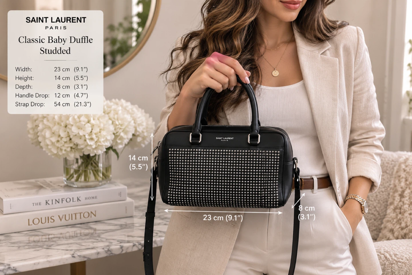 Saint Laurent Classic Studded Baby Duffle Bag Black Leather - photo 2