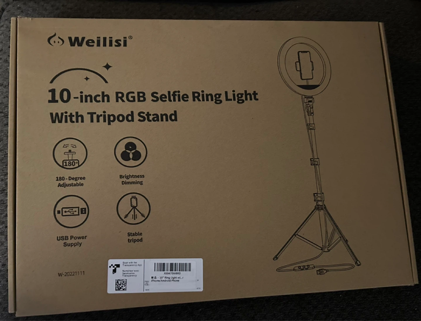 Weilisi 10-inch RGB Selfie Ring Light with Tripod Stand