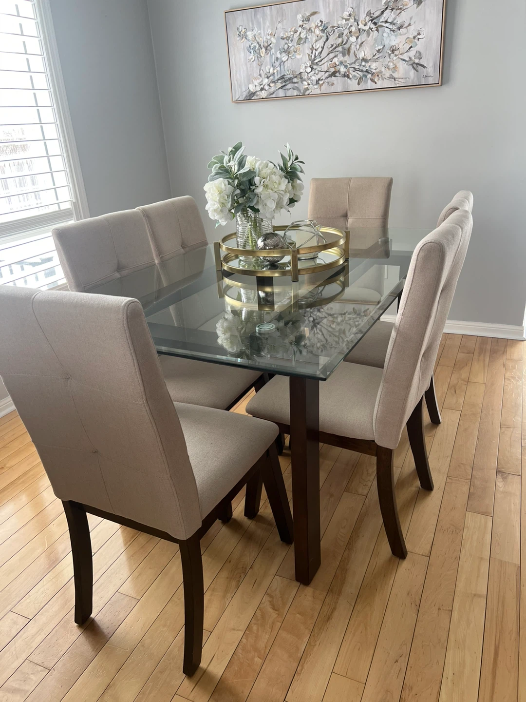 Dining table & Chairs (Set of 6) - Beige Fabric