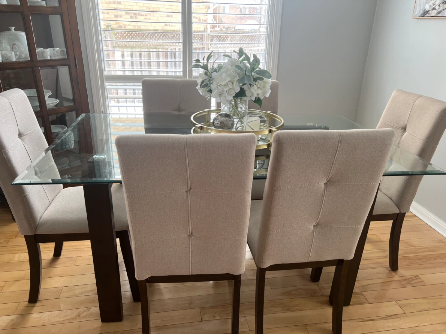 Dining table & Chairs (Set of 6) - Beige Fabric - photo 2