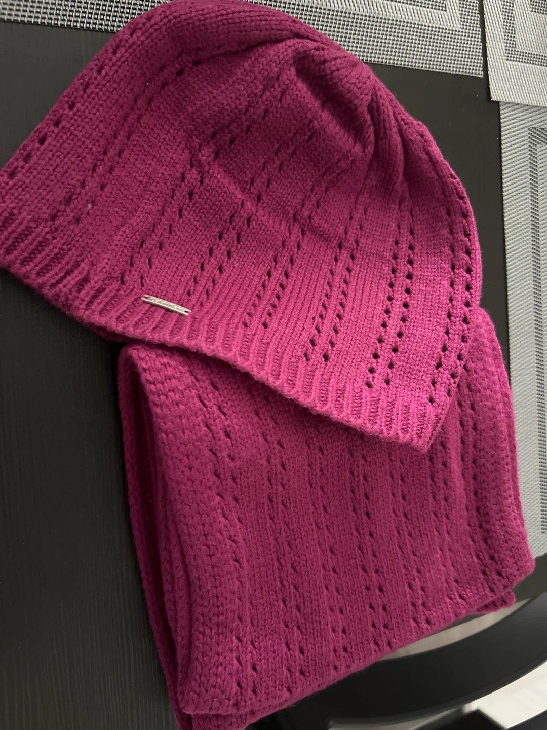 Calvin Klein Magenta Knit Hat and Scarf Set
