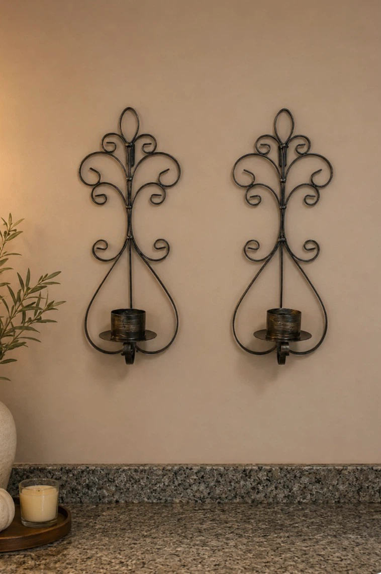 Ornate Scrollwork Metal Wall Sconces - Set of 2