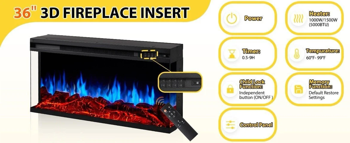 Brand New 36" 3D Electric Fireplace Insert ONLY
