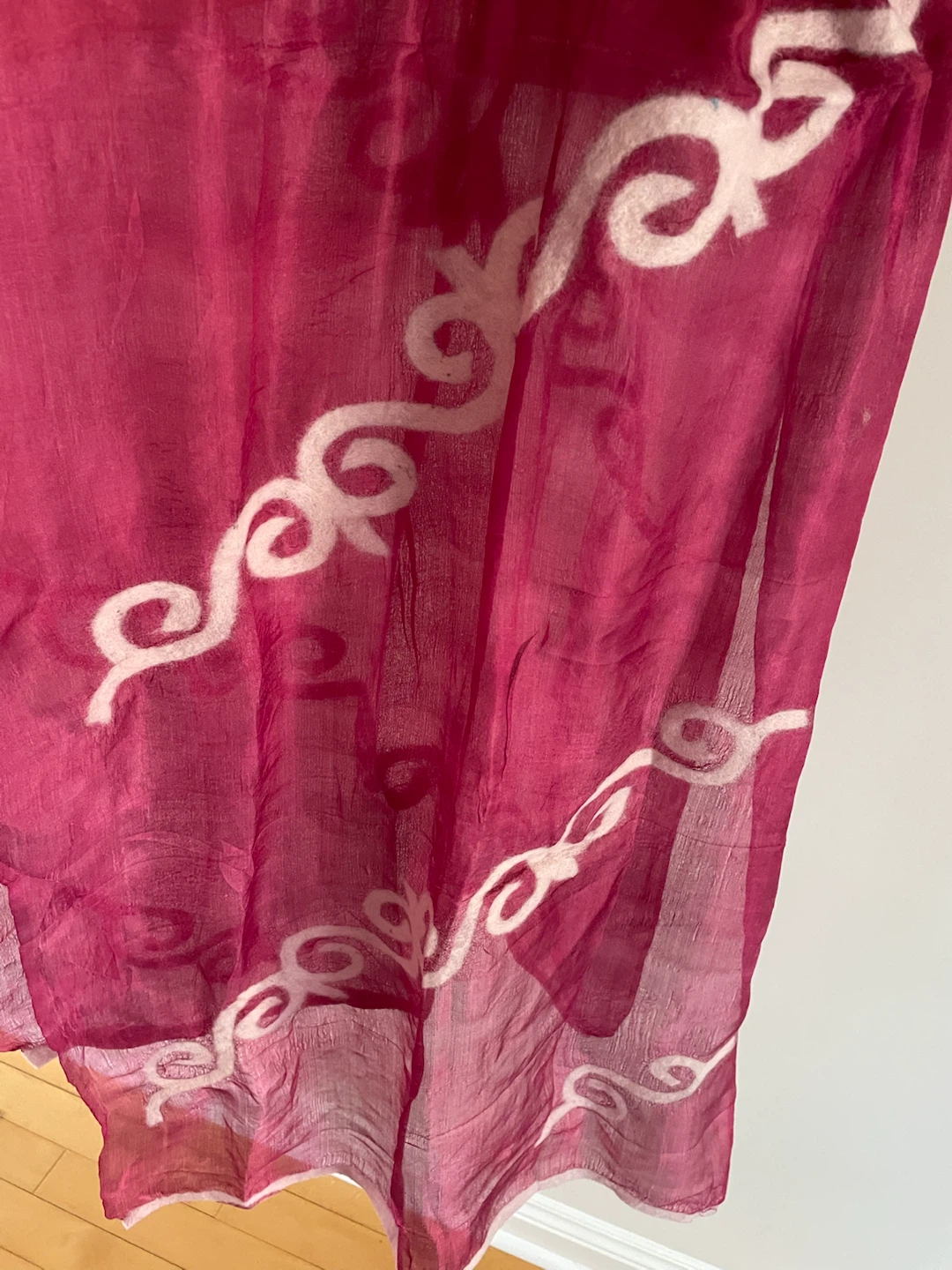 Vibrant Magenta Scarf with White Swirl Pattern