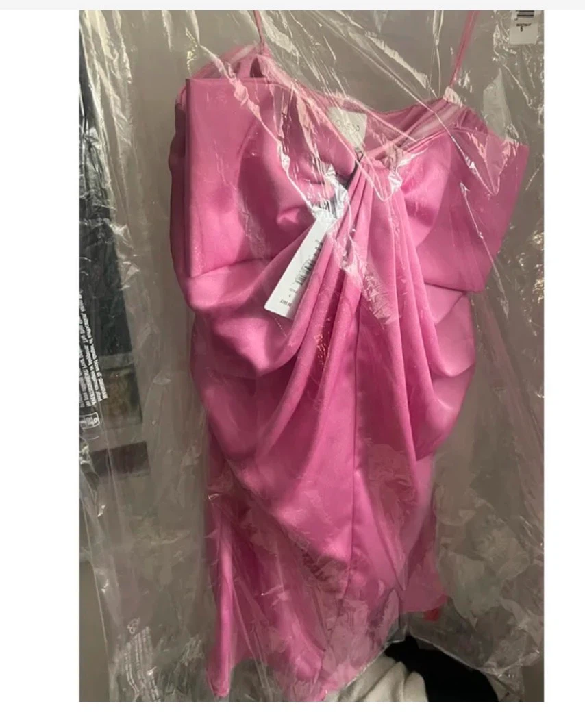 Badgley Mischka Mini Dress ONE33 Pink Bow Detail Ruched Top