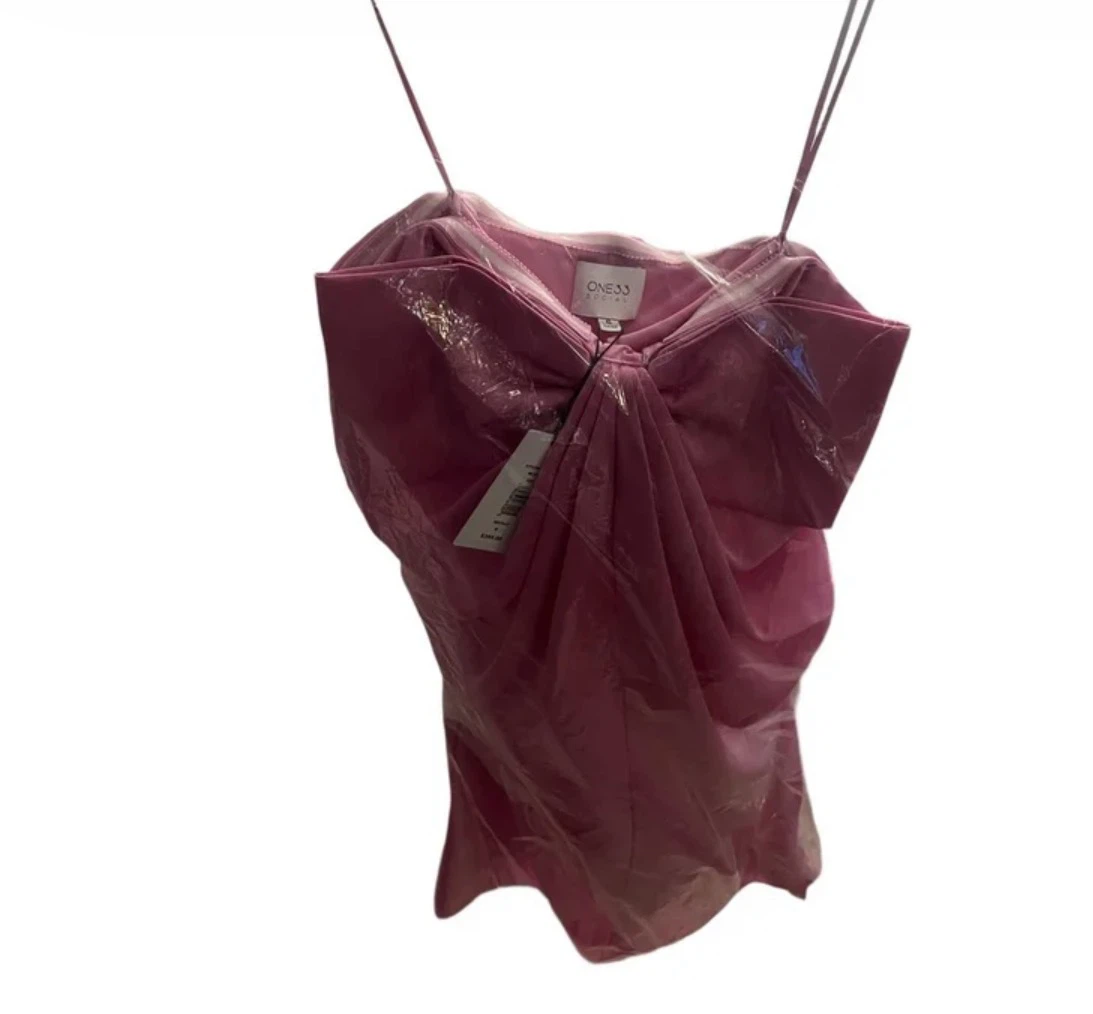 Badgley Mischka Mini Dress ONE33 Pink Bow Detail Ruched Top - photo 2