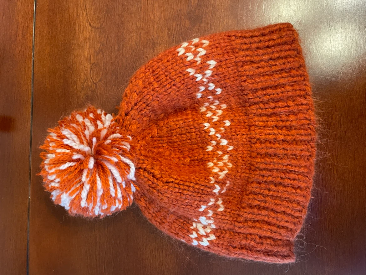 Orange Knit Beanie with Pom-Pom
