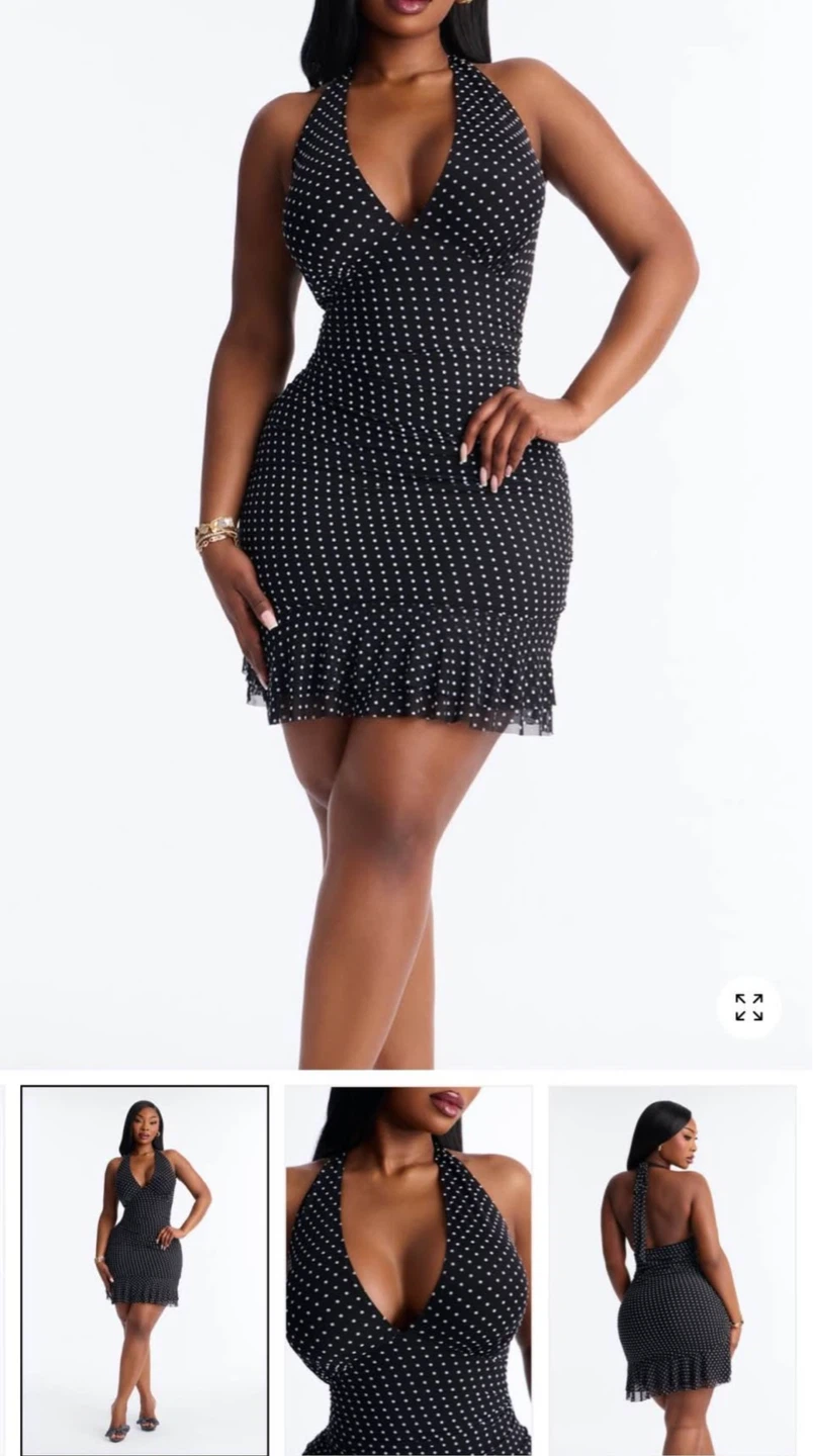Black Polka Dot Halter Mini Dress - XS - photo 3