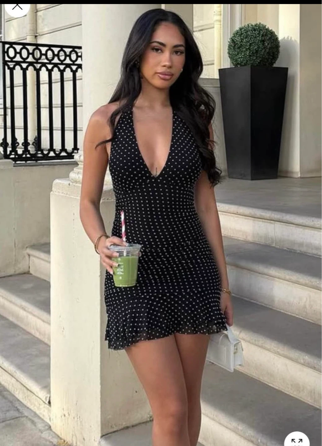 Black Polka Dot Halter Mini Dress - XS - photo 2