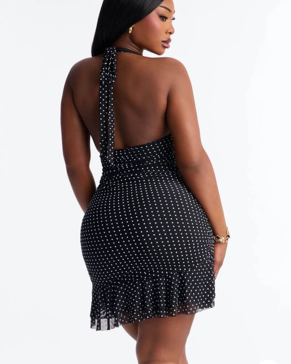 Black Polka Dot Halter Mini Dress - XS - photo 4