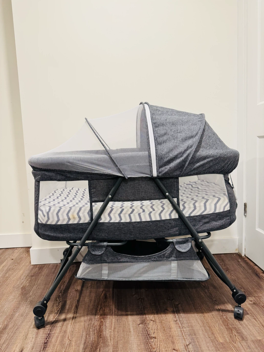 Grey Bassinet with Mosquito Netting