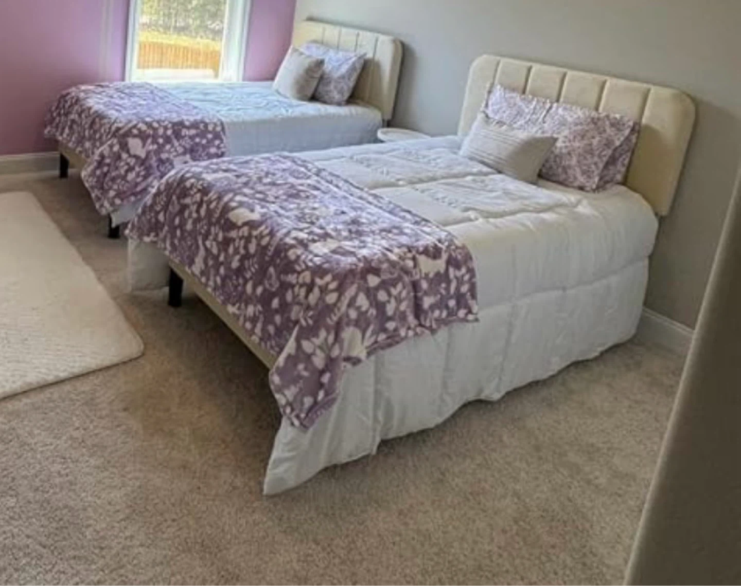 White Upholstered Twin Bed Frame with Headboard - photo 2