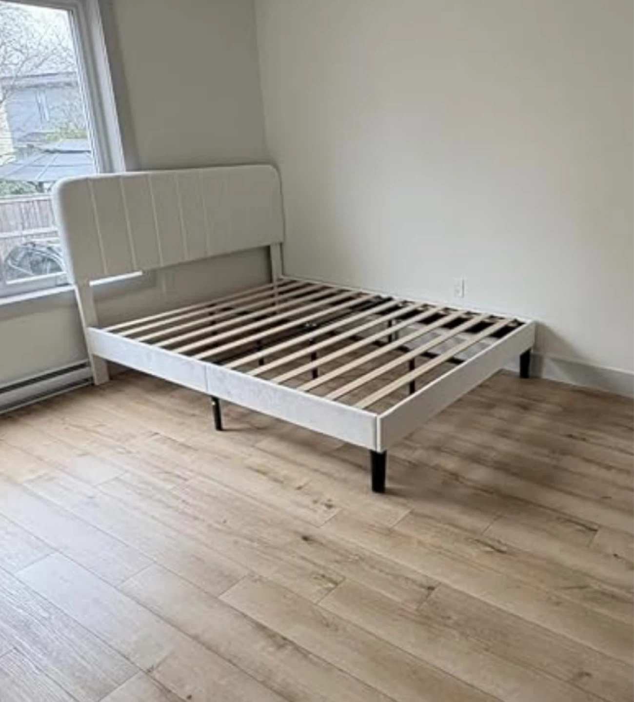 White Upholstered Twin Bed Frame with Headboard - photo 4