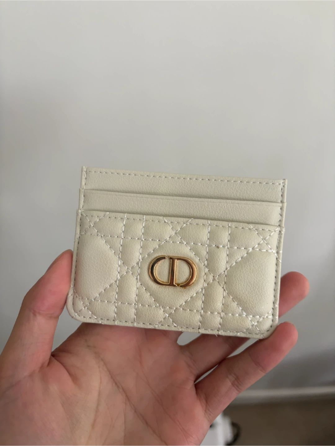 Dior Quilted Card Holder - Cream