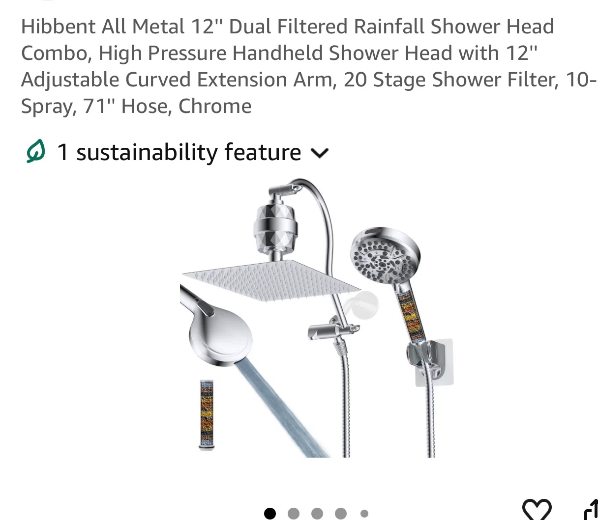 Hibbent All Metal Dual Filtered Shower Head Combo 12R