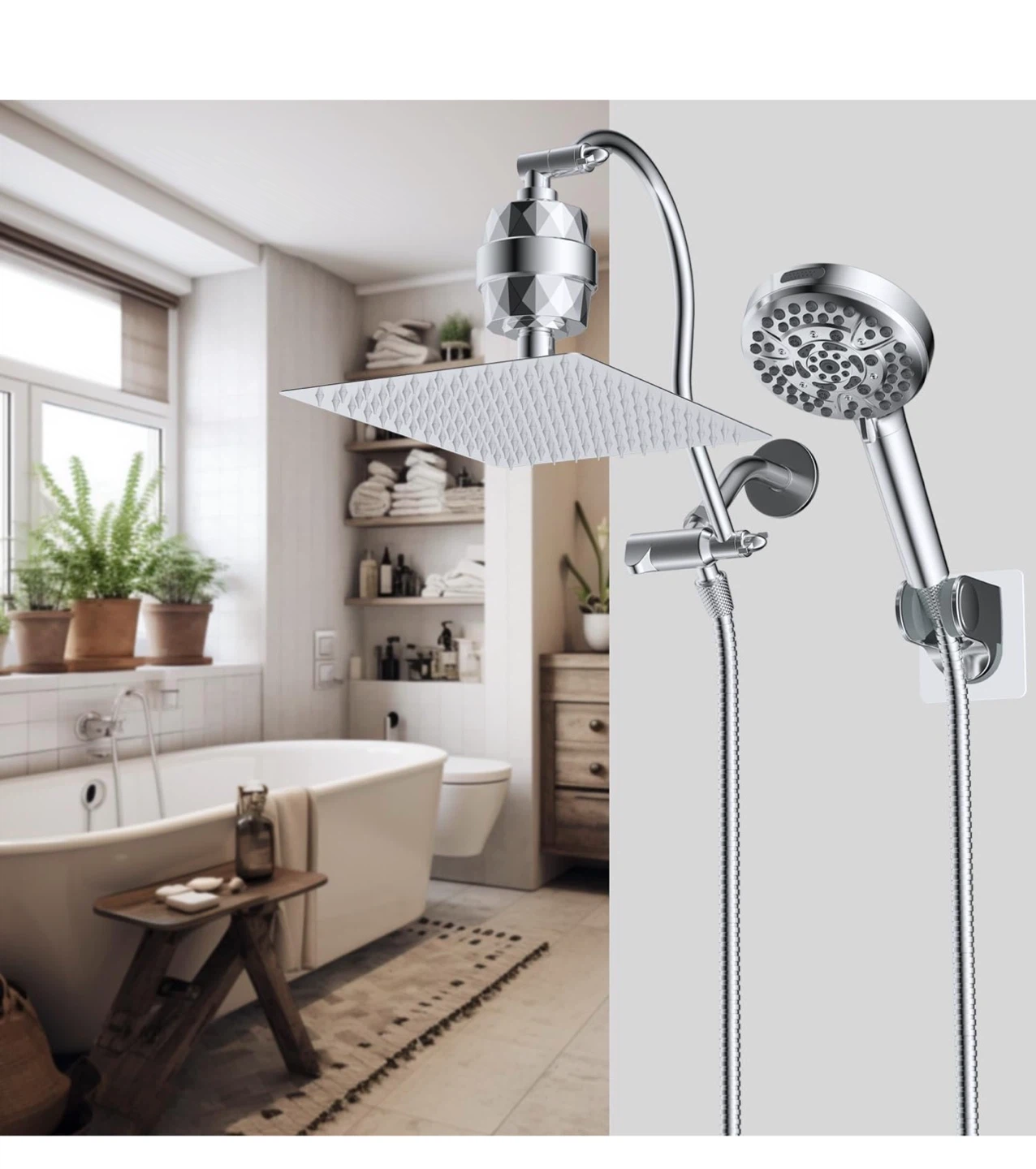 Hibbent All Metal Dual Filtered Shower Head Combo 12R - photo 2