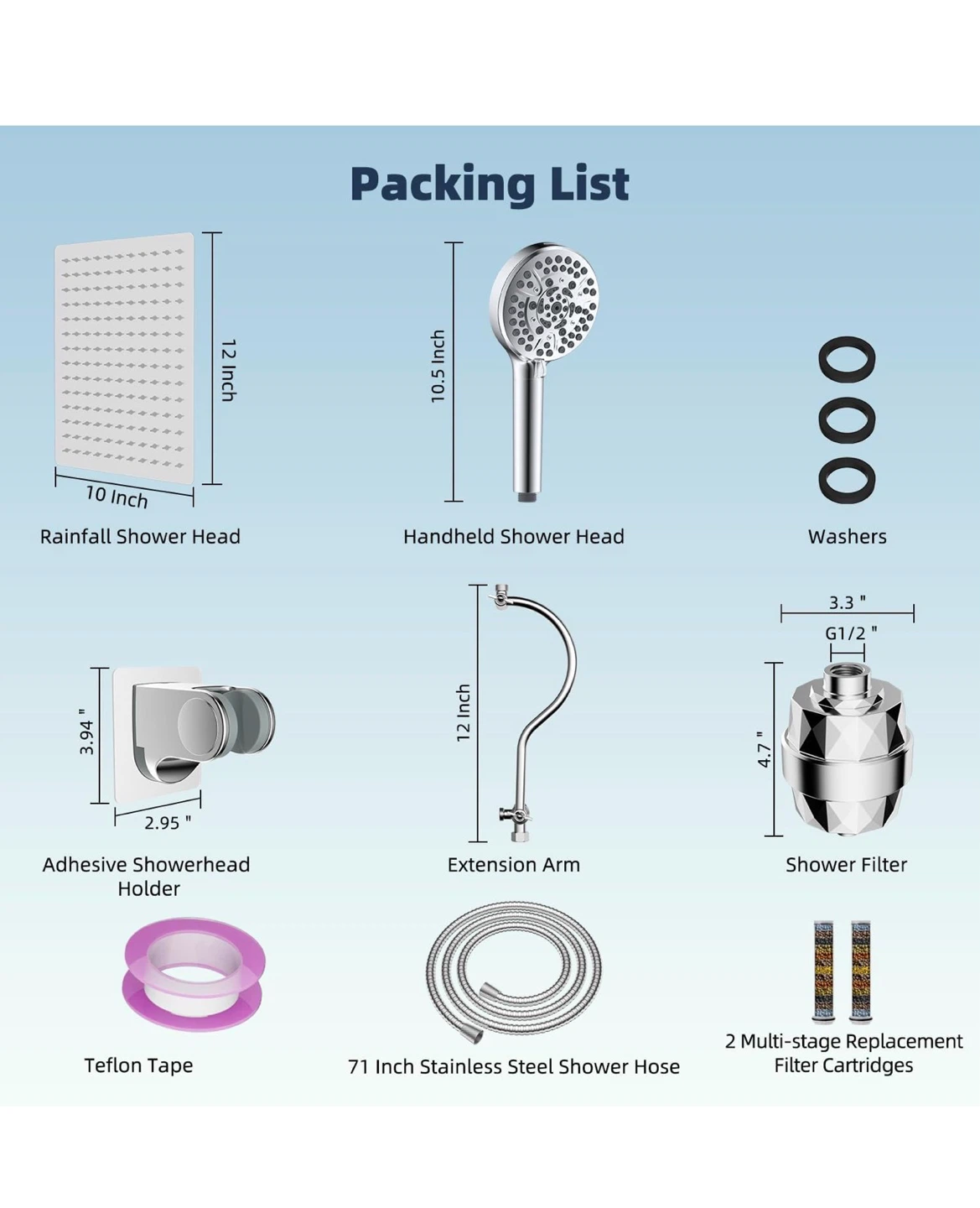Hibbent All Metal Dual Filtered Shower Head Combo 12R - photo 3