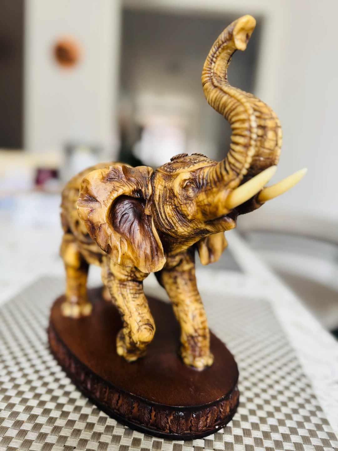 Ornate Carved Elephant Figurine with Base