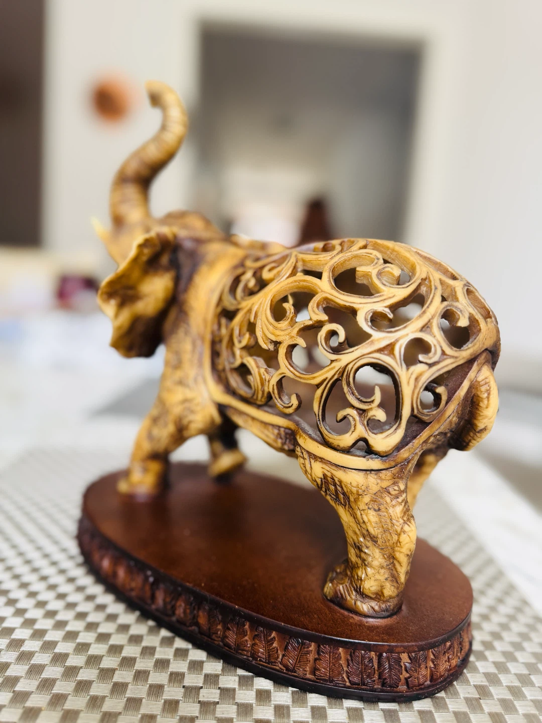 Ornate Carved Elephant Figurine with Base - photo 2
