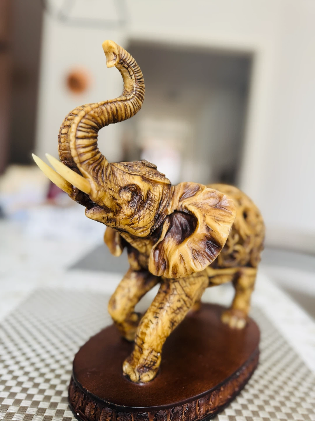 Ornate Carved Elephant Figurine with Base - photo 3