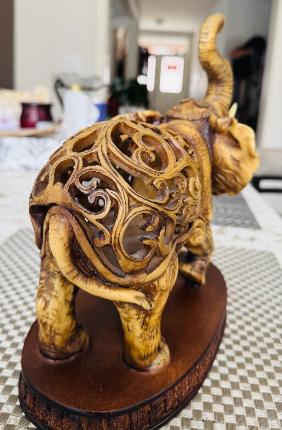 Ornate Carved Elephant Figurine with Base - photo 4