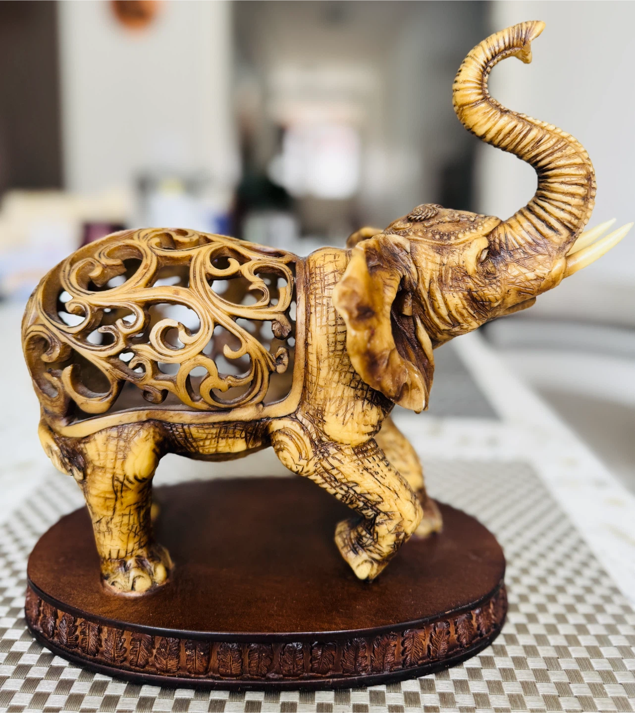 Ornate Carved Elephant Figurine with Base - photo 5