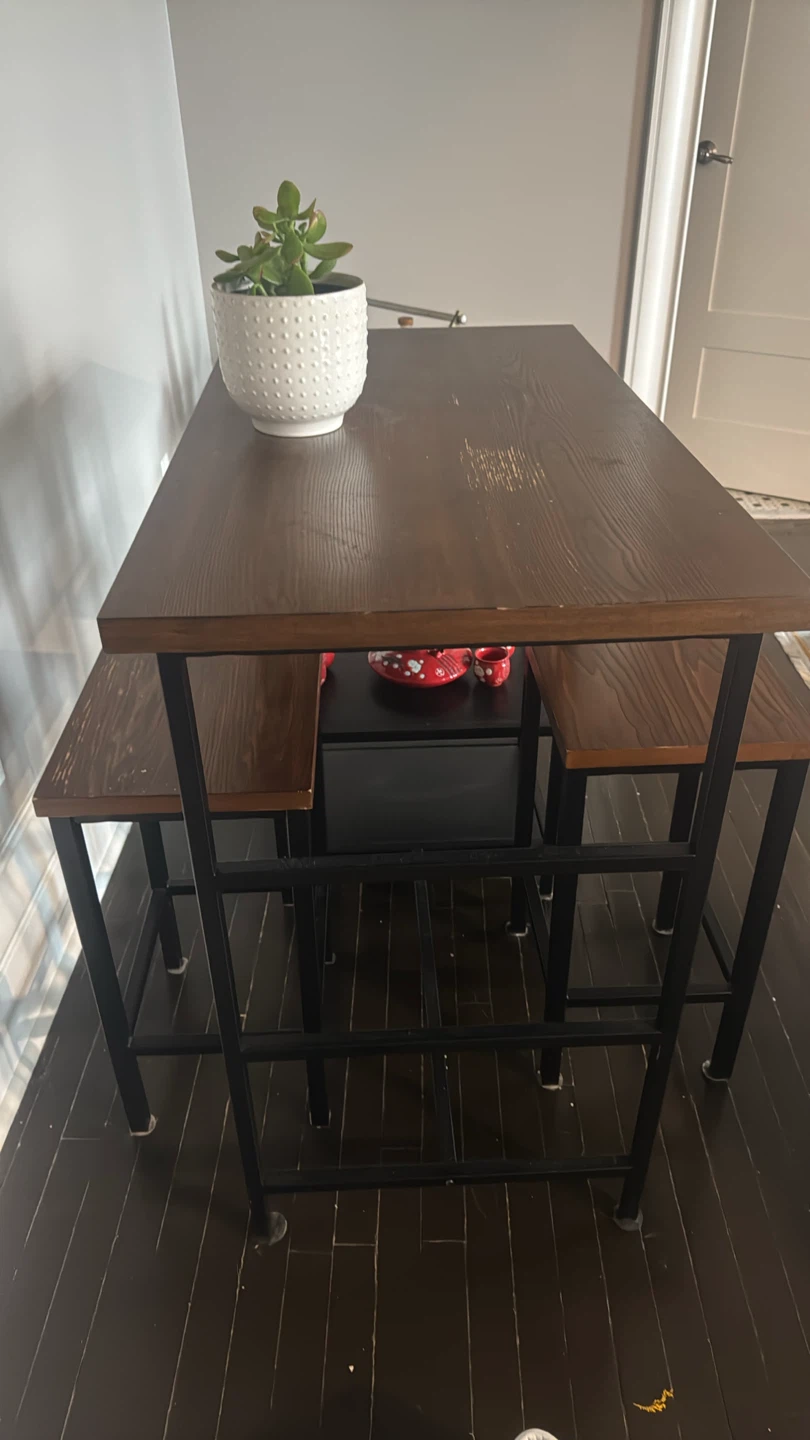Wood and Metal Counter Height Table Set with Stools - photo 2