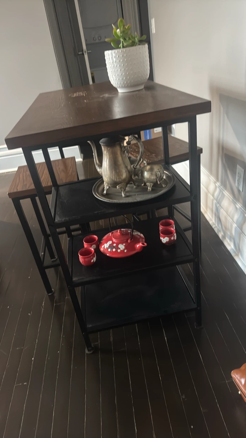 Wood and Metal Counter Height Table Set with Stools - photo 4