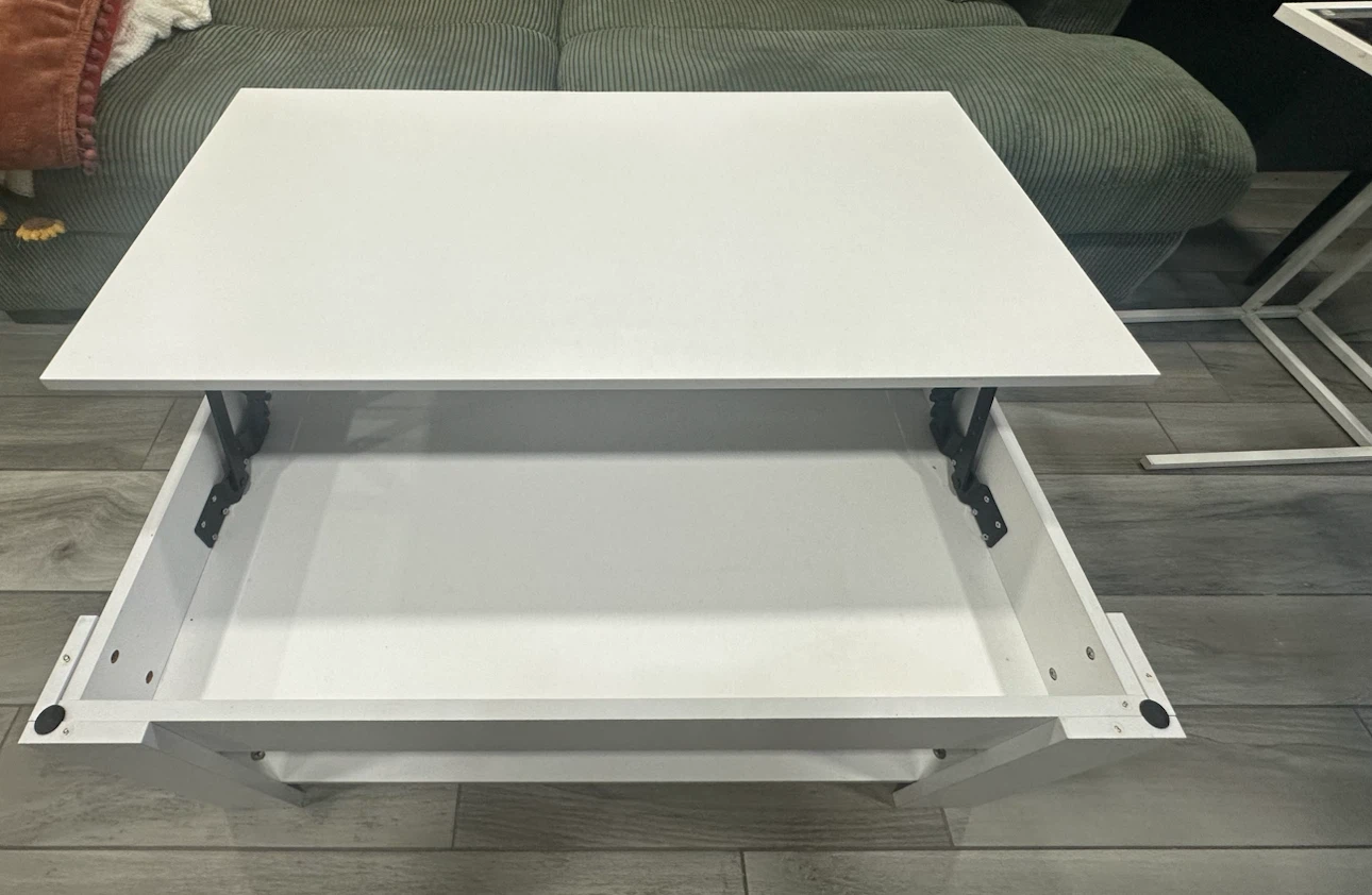 White Lift Top Coffee Table with Storage - photo 3