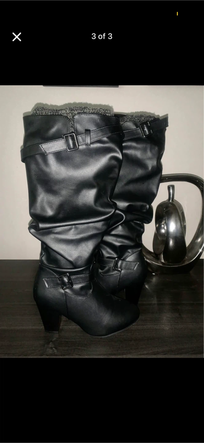 Women's Black Faux Leather Knee-High Boots