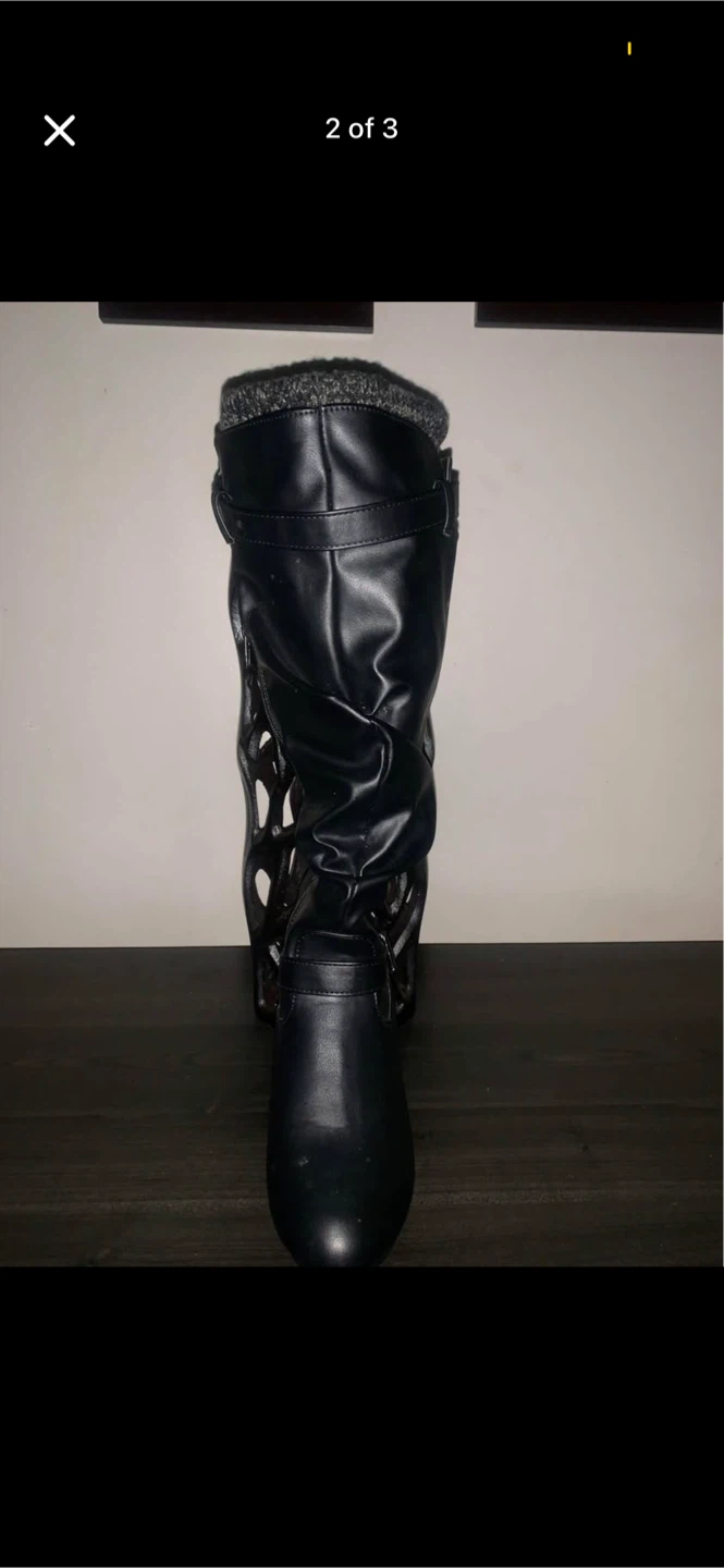 Women's Black Faux Leather Knee-High Boots - photo 2