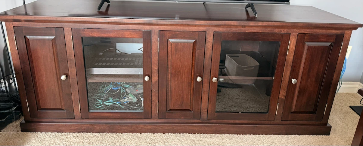 Wooden Media Console with Glass Doors