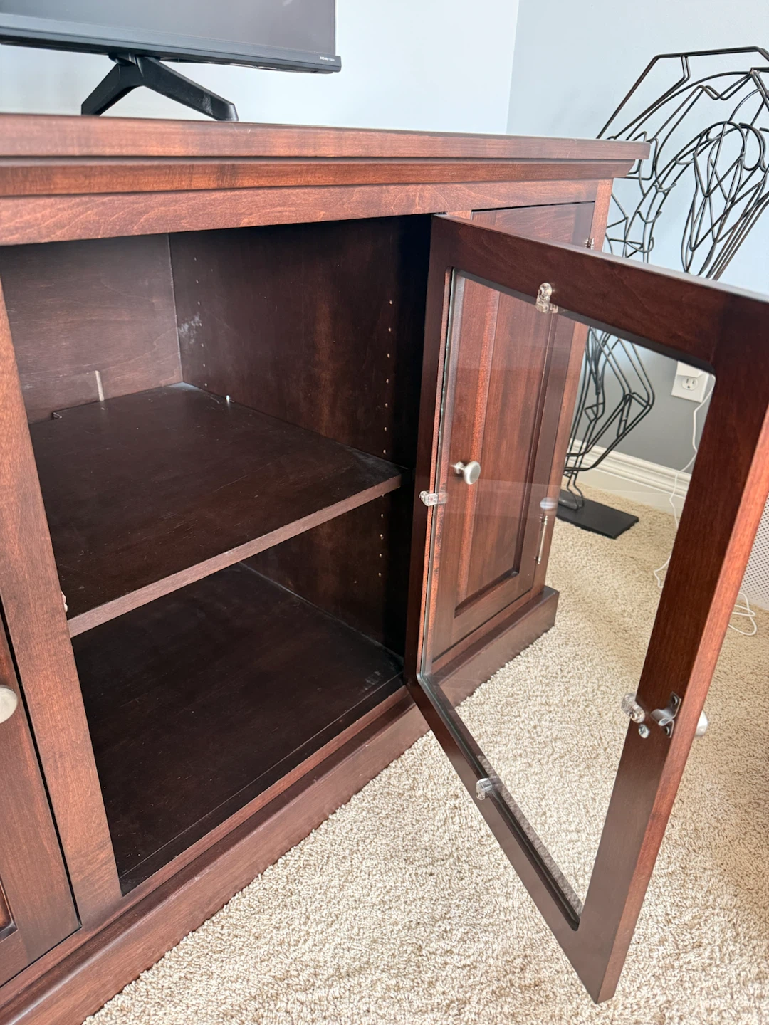 Wooden Media Console with Glass Doors - photo 3