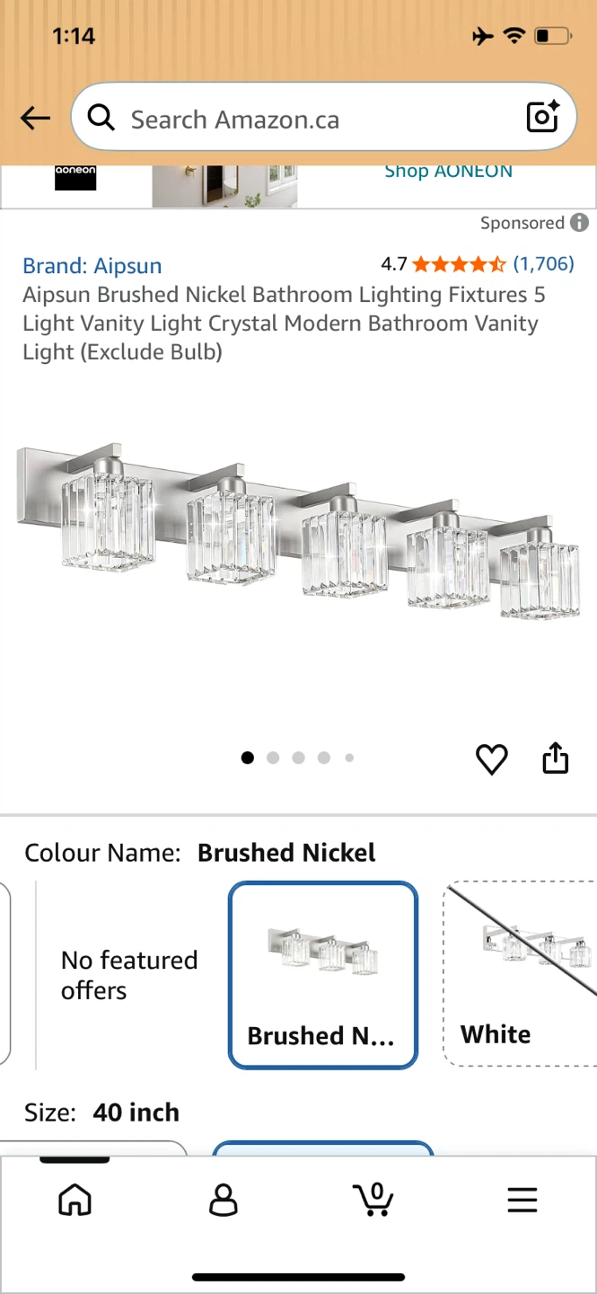 Aipsun Brushed Nickel 5-Light Crystal Vanity Light Fixture