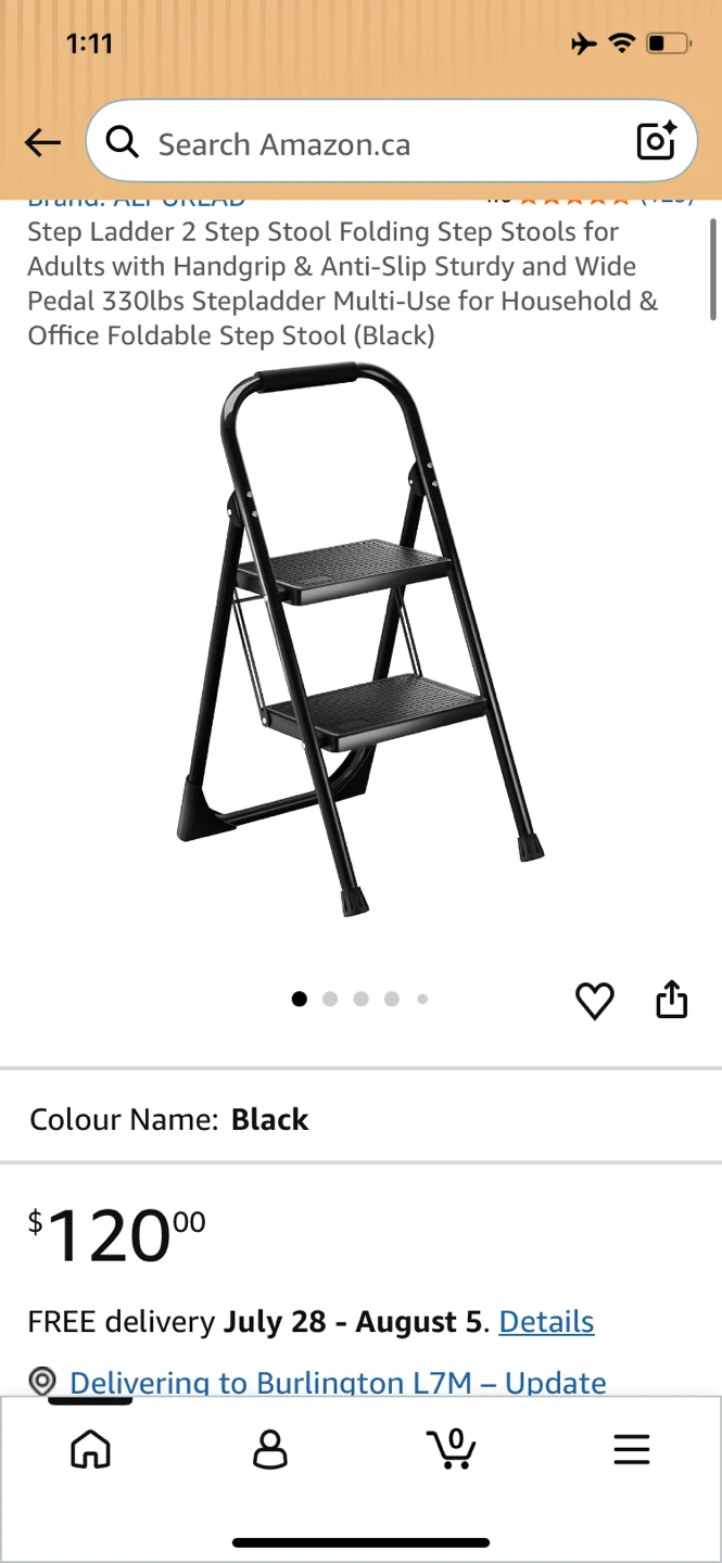 2-Step Folding Step Ladder with Handgrip - Black