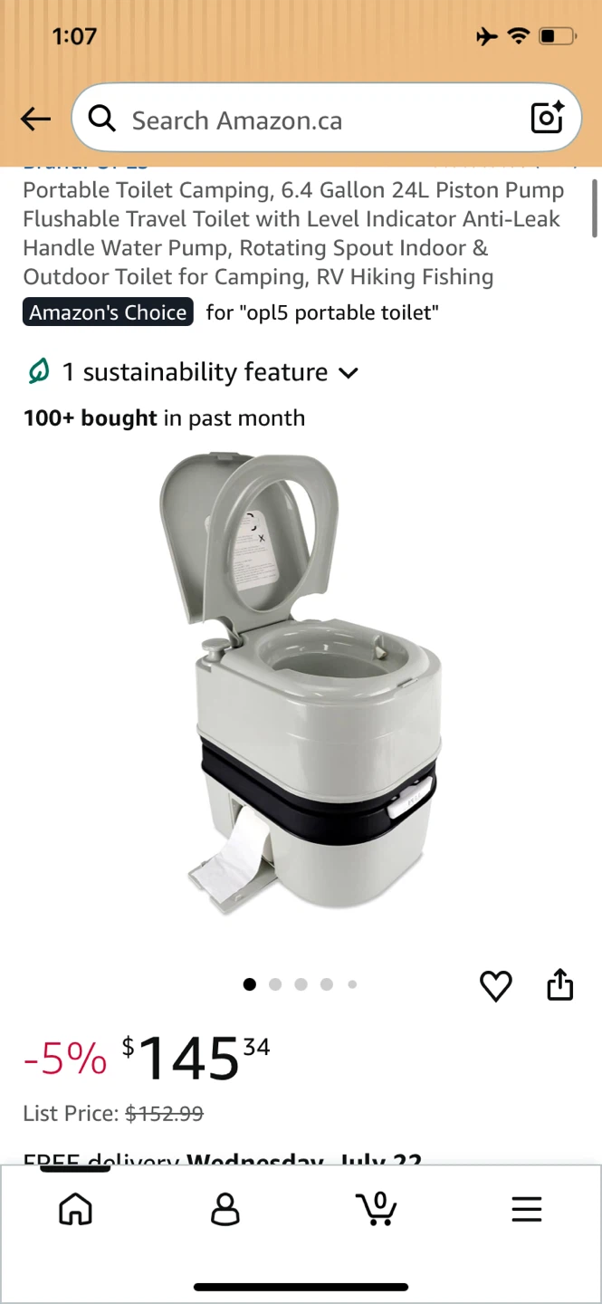 Portable Toilet Camping 6.4 Gallon 24L Piston Pump Travel Toilet