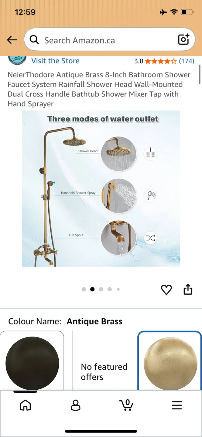 NeierThodore Antique Brass 8-Inch Shower Faucet System