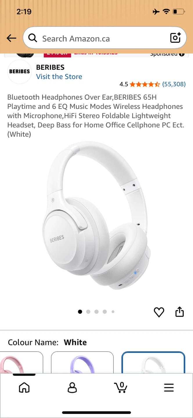 BERIBES 65H Bluetooth Headphones Over Ear White