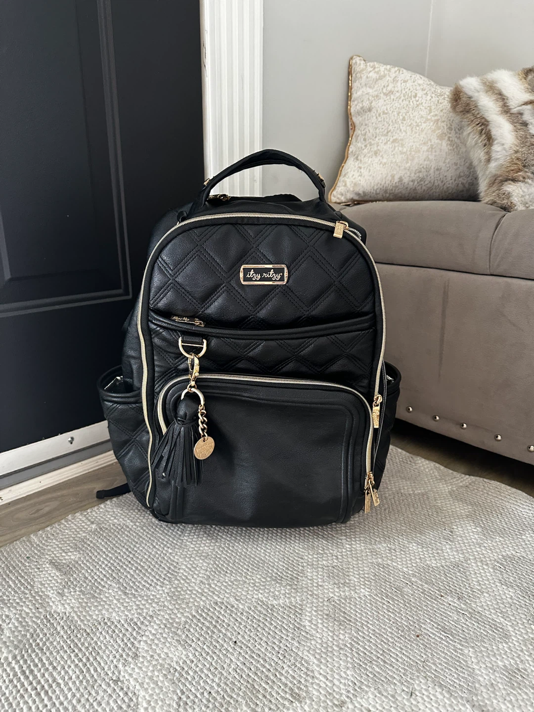 Itzy Ritzy Black Quilted Diaper Backpack