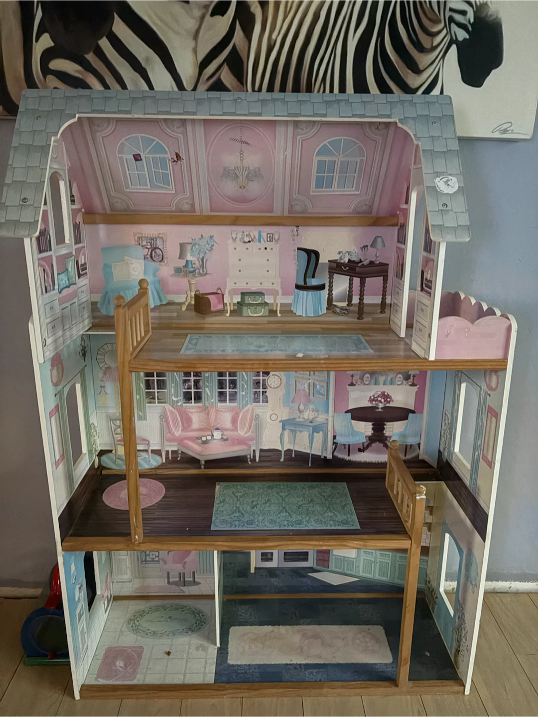 Wooden Dollhouse with Furniture