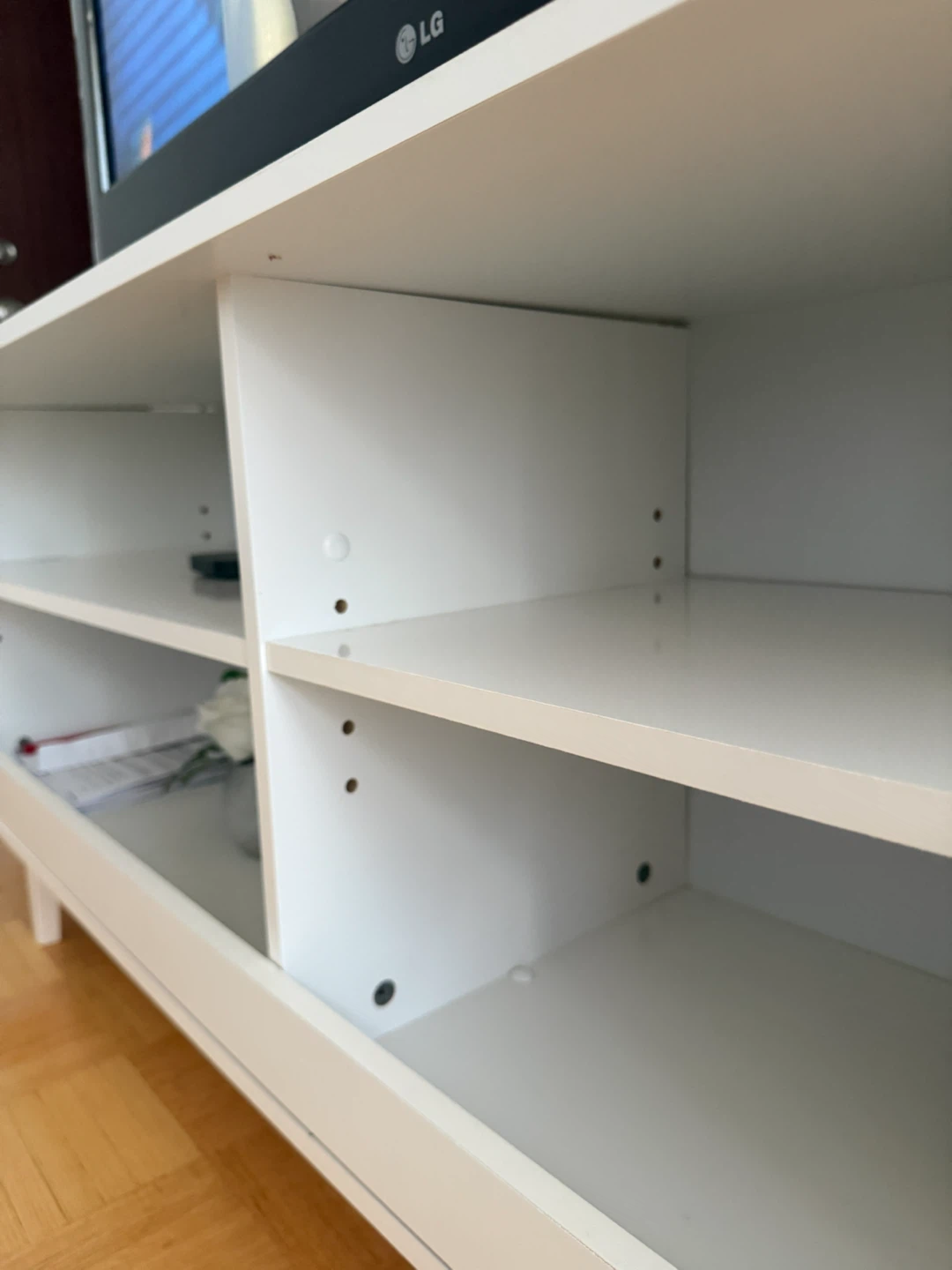 White TV Stand with Storage Shelves - photo 5
