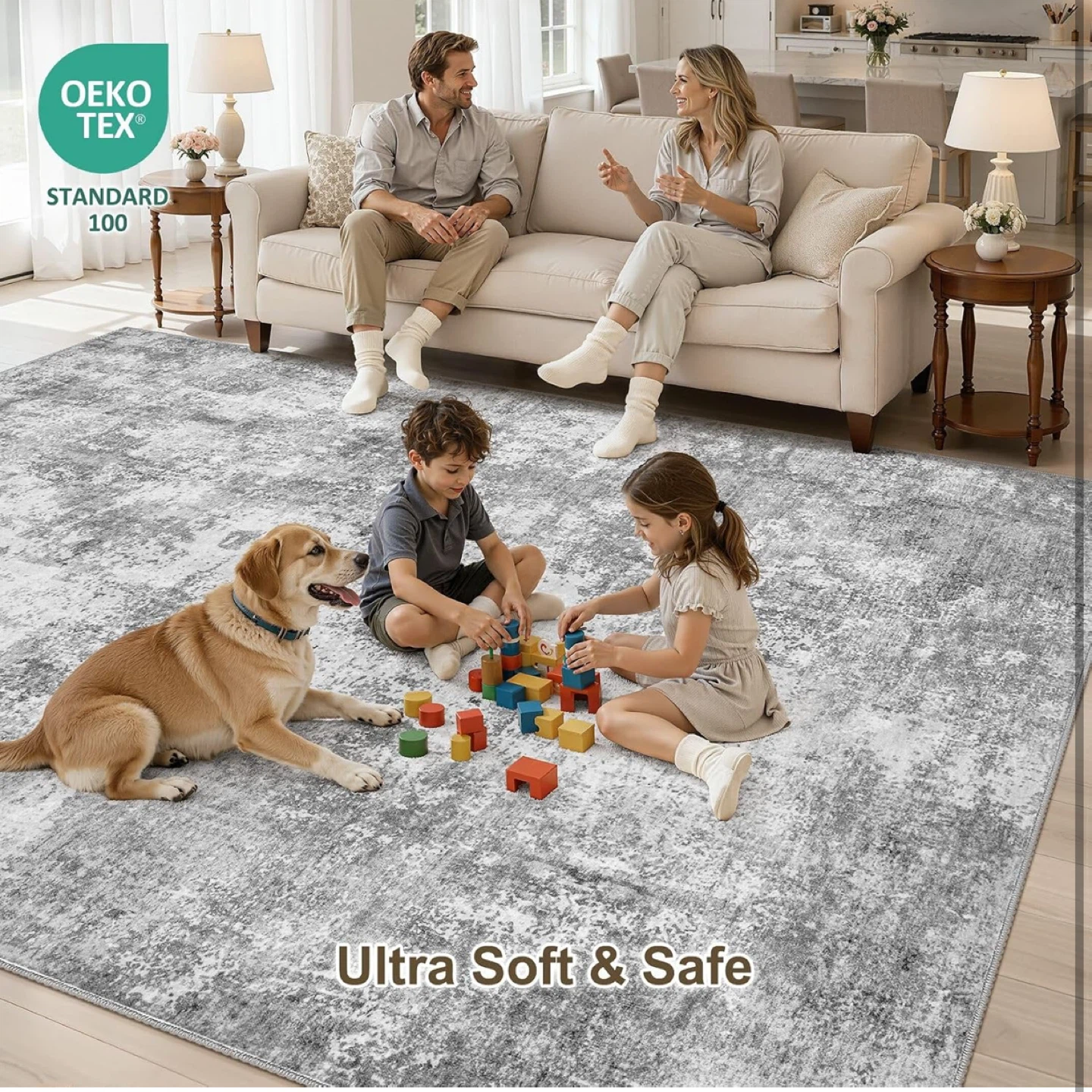 Ultra Soft & Safe Area Rug - Grey Abstract Pattern - photo 4